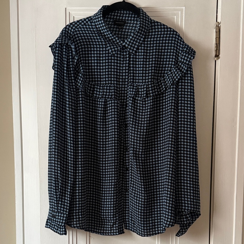 Who What Wear Navy and White Button Down Shirt